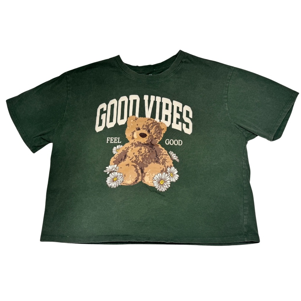 Women's Green Crop Top with Bear Print